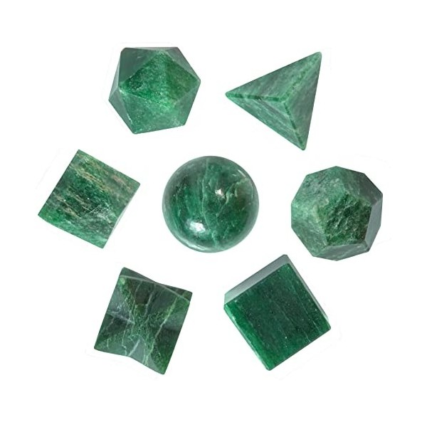 Crocon Ensemble de géométrie de Cristal de Solides platoniques de Jade Vert 7 pièces, Solides platoniques Pierres géométrique