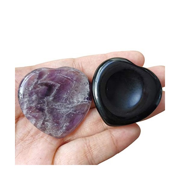 Lovionus89 Lot de 2 pierres de poche en forme de cœur - Pierre de poche - Énergie positive - Méditation - Chakra - Obsidienne