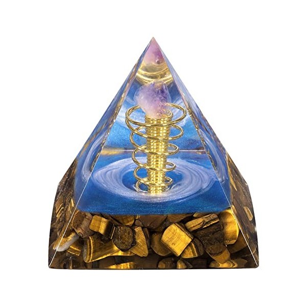 Nupuyai Pyramide en cristal œil de tigre en spirale - Pierre de guérison des chakras - Décoration dintérieur