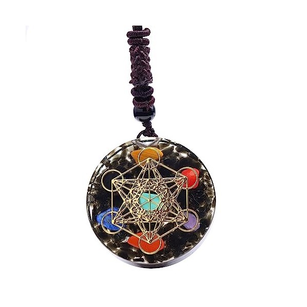 KETLIXS Orgone Metatron Cube Merkaba Collier, Pierre de cristal Chakra de guérison for la méditation de yoga, Noir