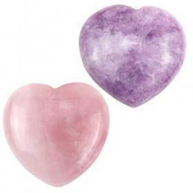 2PCS Cœur Calcite Rose et Violet Pierre Naturelle Large cœur polie Pierre de Bien-être et lithothérapie Pierre de Chakra et g