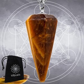 Vibratis Pendule Divinatoire de Radiesthésie Pierre OEIL DU TIGRE forme Cône taille M
