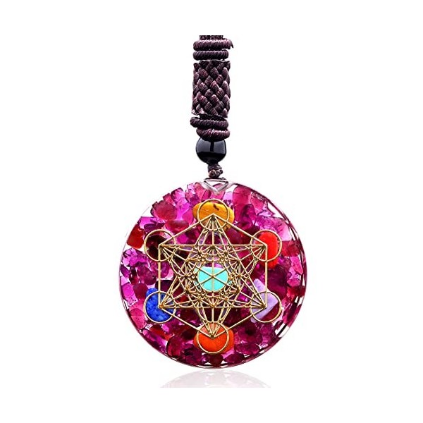 IQEPXTGO Collier Pendentif Orgonite, Collier Pendentif Merkaba Cube Orgone Metatron Cube, Cristaux de guérison Géométrie Chak