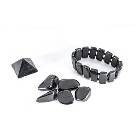 SN NATURSTEIN UG - Set 1x Bracelet Shungit de la Lune Noire, 1 x Pyramide Shungit Polie 3cm, 5x Pierre Polie 2-4cm | Gemme et