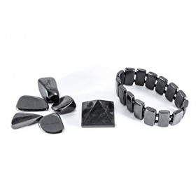 SN NATURSTEIN UG - Set 1x Bracelet Shungit de la Lune Noire, 1 x Pyramide Shungit Polie 3cm, 5x Pierre Polie 2-4cm | Gemme et