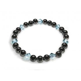 Shungite Armor Bracelet de protection contre les ondes électromagnétiques orné de cristaux Xilion Swarovski® Aquamarine Auror