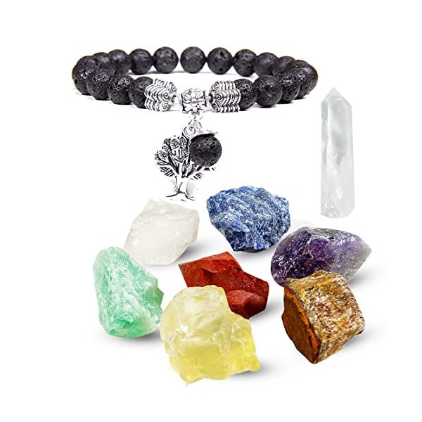 Soulnioi Cristal de guérison, énergie naturelle, améthyste, 7 chakras, cristal de poche, cristal de quartz rose, pierre brute