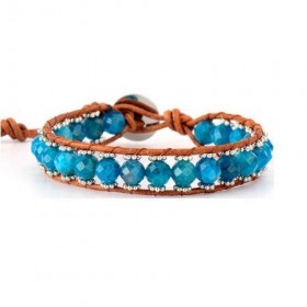 Bracelet apatite bleue "Clarté des energies" en cuir naturel …