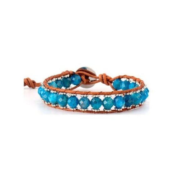 Bracelet apatite bleue "Clarté des energies" en cuir naturel …