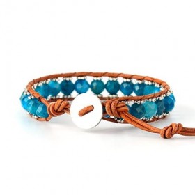 Bracelet apatite bleue "Clarté des energies" en cuir naturel …