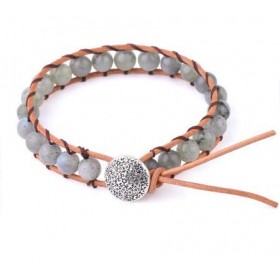 Bracelet Labradorite "Protection" en cuir naturel, pierre des Thérapeuthes