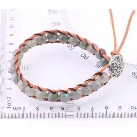 Bracelet Labradorite "Protection" en cuir naturel, pierre des Thérapeuthes
