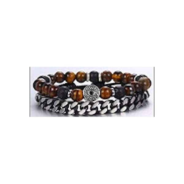 Double Bracelet Ancrage et Protection en Oeil de Tigre et Pierre de Lave