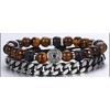 Double Bracelet Ancrage et Protection en Oeil de Tigre et Pierre de Lave