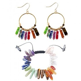 Soulnioi Ensemble de 7 cristaux de guérison - 1 pendentif carré gravier et 1 bracelet gravier carré, Pierre Pierre Cristal