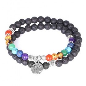 Bracelet double, 7 chakras, pierre de lave, protection reiki