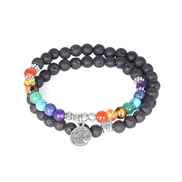 Bracelet double, 7 chakras, pierre de lave, protection reiki