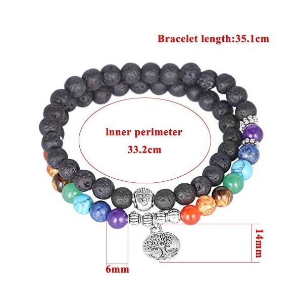 Bracelet double, 7 chakras, pierre de lave, protection reiki