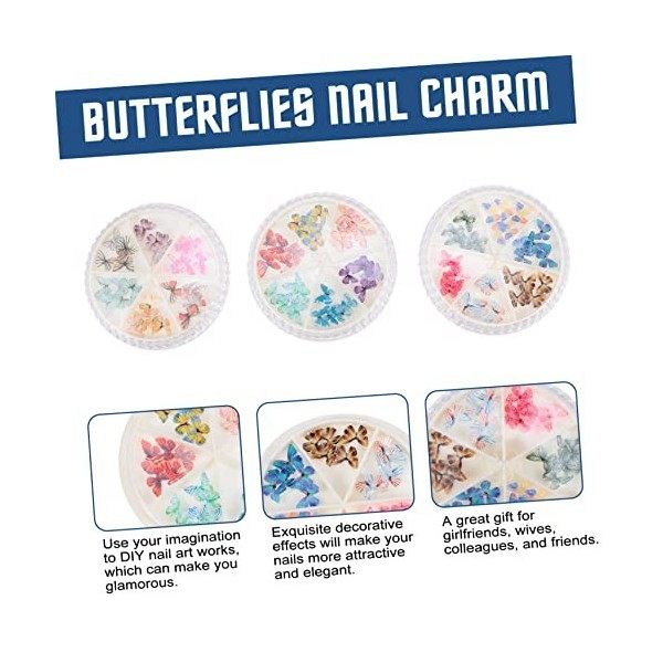 FOMIYES 3 Boîtes Papillon Nail Decoration 3D Nail Rhinestones Charms 3D Cristal Nail Art Crystal Nail Gems Ongles Décoration 