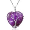 RIXERKOC Collier de cristal de guérison en Quartz rose naturel Arbre de vie Pendentif en pierre de coeur en fil de fer Bijoux