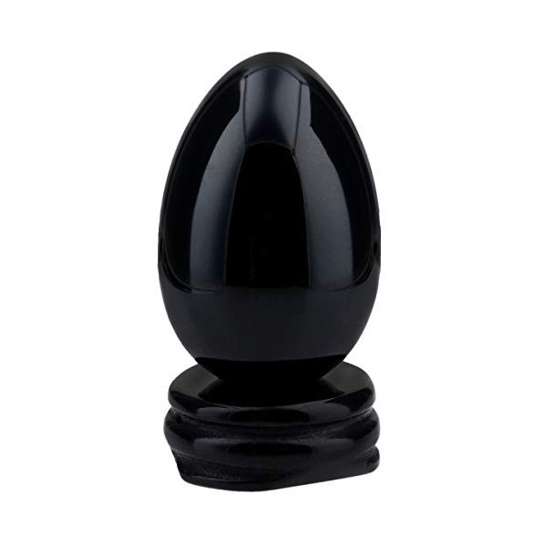 Nupuyai Oeuf en cristal avec support pour décoration de la maison, pierre polie sculptée pour guérison du chakra Reiki, Black