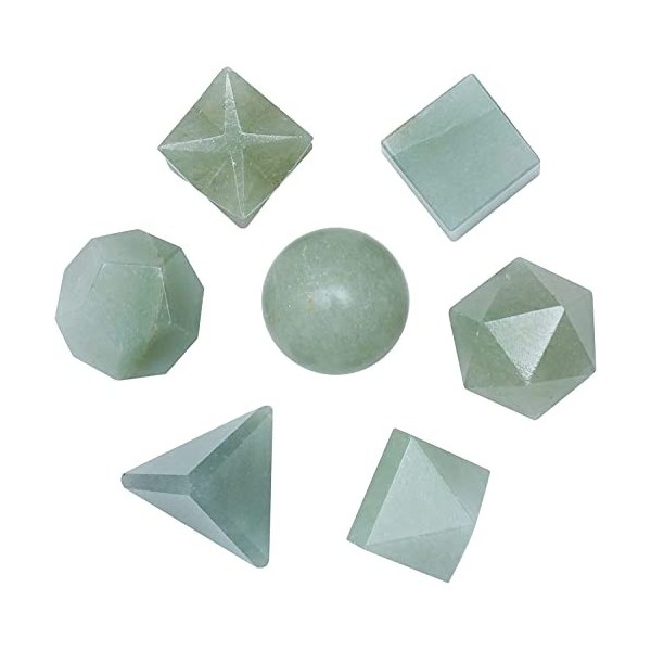 Crocon Ensemble de géométrie de Cristal de Solides platoniques de Jade Vert 7 pièces, Solides platoniques Pierres géométrique