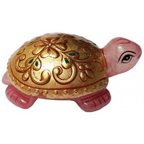 Purpledip Statue de tortue en quartz rose avec peinture dorée - Polie à la main - Pierre précieuse naturelle de guérison - Id
