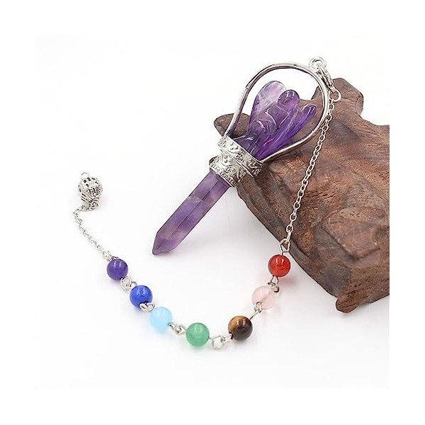 KETLIXS Améthyste Chakra Radiesthésie Pendule Pendentif Améthyste Pierre Ange Guérison Sceptre Wicca, Violet Améthyste