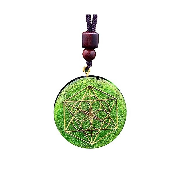 KETLIXS Orgone Metatron Cube Merkaba Collier, Pierre de Cristal Chakra for Guérir la Méditation Yoga, Vert