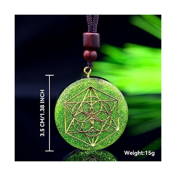 KETLIXS Orgone Metatron Cube Merkaba Collier, Pierre de Cristal Chakra for Guérir la Méditation Yoga, Vert