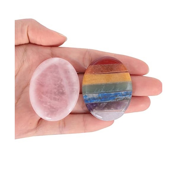 Lovionus89 Lot de 2 pierres de pouce Charka et quartz rose pour soulager le stress et la guérison Reiki