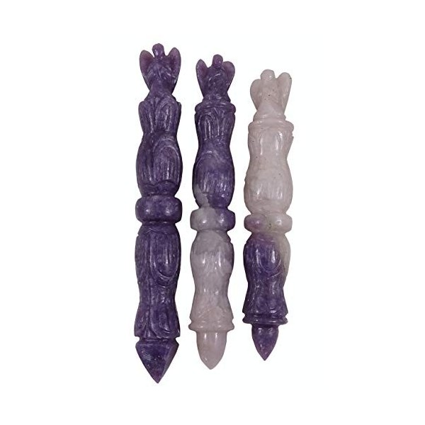 Harmonize Crayon dange sculpte a la Main Baguette Pierre dLépidolite Reiki Guerissant lequilibre energetique de Cristal