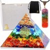 Pyramide Orgonite 7 Chakra Fleur de Vie 7x7x5cm avec Pendentif, Orgone en Pierres Naturelles Véritables et Résine, Générate