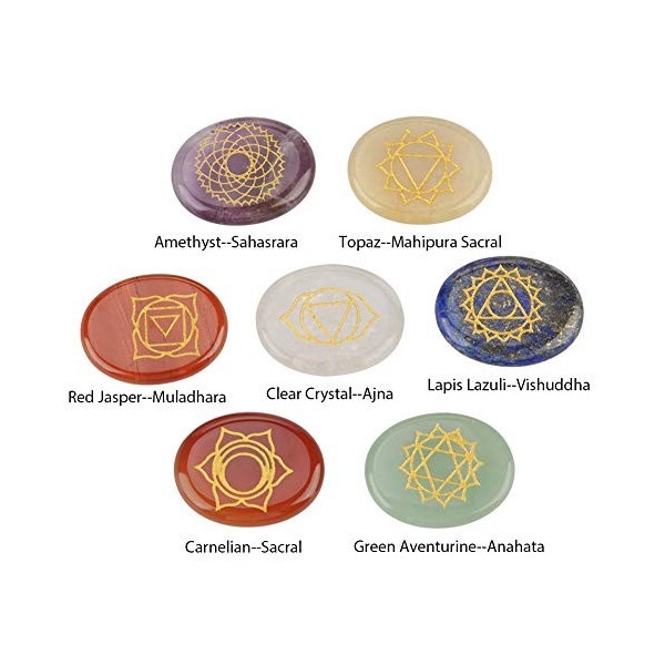 Hztyyier 7Pcs Chakra Pierres, Pierres de Chakra Naturelles de Guérison Cristal De Guérison Galets, la méditation, la décorati