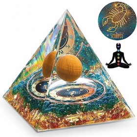 HuiJuKeJi Pyramide dOrgonit Scorpion Cadeaux de Constellation - 12 signe du zodiaque dOeil de Tigre Pierre de Guérison pour