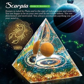 HuiJuKeJi Pyramide dOrgonit Scorpion Cadeaux de Constellation - 12 signe du zodiaque dOeil de Tigre Pierre de Guérison pour