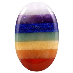 mookaitedecor Pierre dinquiétude de pouce de 7 chakra, pierre de paume de poche polie de forme ovale pour léquilibre anti-s