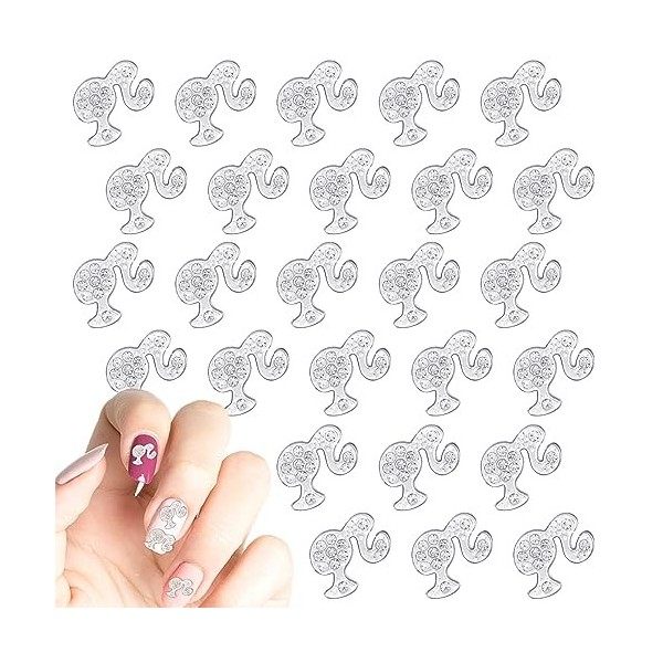 30pcs Bijoux Ongles 3D Head, Barbie Head Nail Charms Strass Girly Breloques Ongles Barbie Charms Ongle Nail Décoration pour D