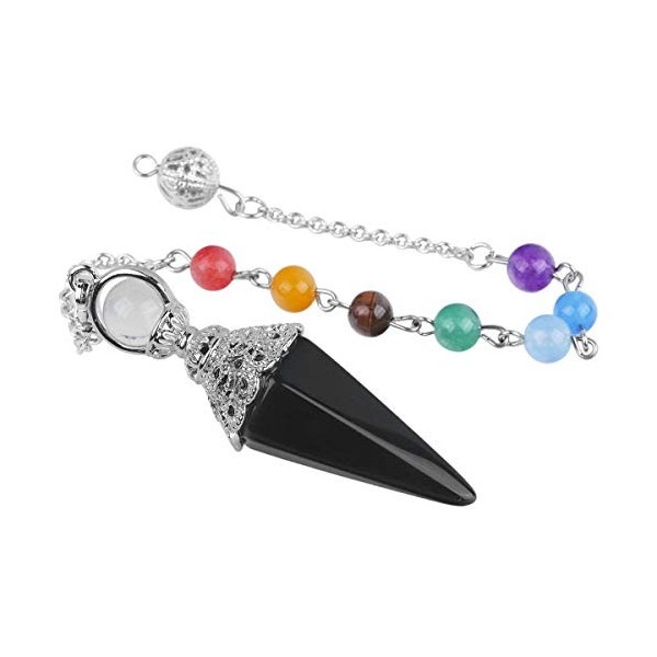 KYEYGWO Cristal de Roche, Pendule de Radiesthésie en Cristal hexagonal avec Chaîne en Pierre 7 Chakras, Pendentifs en Pierre 