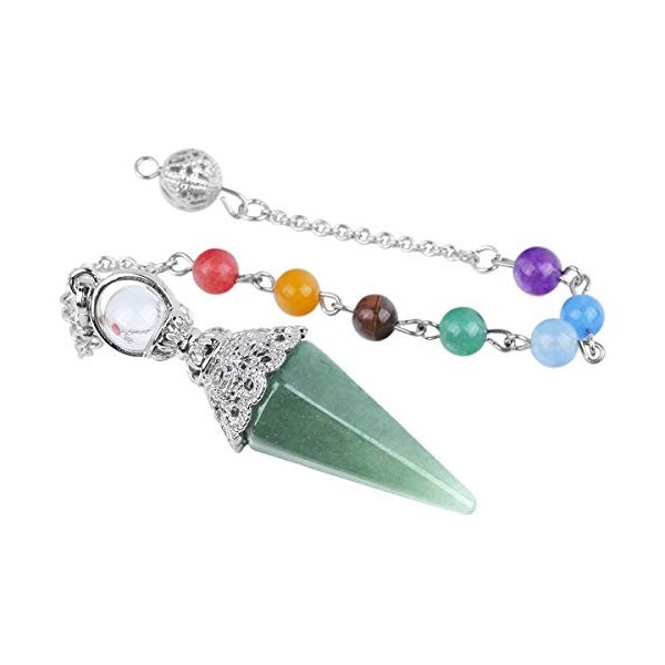 KYEYGWO Cristal de Roche, Pendule de Radiesthésie en Cristal hexagonal avec Chaîne en Pierre 7 Chakras, Pendentifs en Pierre 