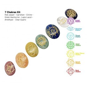 DOJA Barcelona | Pierre Gravée Lithotherapie | 7 Pierres Sept Chakras | Diamètre 2,5 cm - 3 cm | Jaspe Rouge, Cornaline, Calc