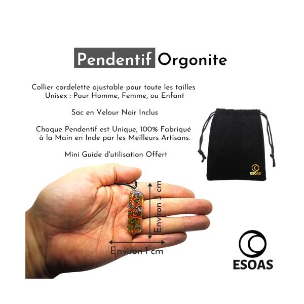 ESOAS Pendentif Orgonite 7 Chakra, Orgone en Pierres Naturelles Véritables et Résine, Générateur Accumulateurs d’Energie, Pro