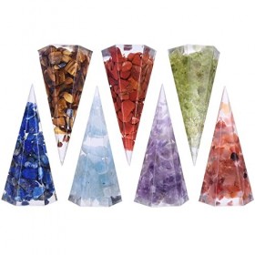 Nupuyai 7 Chakras Pierres Naturelles Mini Pyramide Générateur dénergie de Cristal Ensemble de 7, Reiki Cône Hexagonal pour E