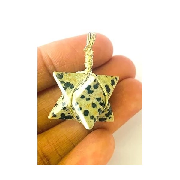 Crystalmiracle Naturel Dalmatien Jaspe Merkaba Star Cristal Pendentif Cadeau Accessoire Chakra Healing Energy Fabriqué à la M