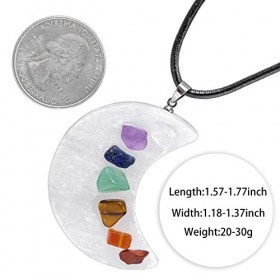 mookaitedecor Pendentif lune en cristal de sélénite et pierres de 7 chakra pour unisexe, Collier en forme de croissant de pie