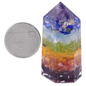 KYEYGWO 7 Chakras Pierre Guérison Colonne Hexagonale en Pierre de Cristal Résine, Prisme Baguette Point dÉnergie pour Reiki 