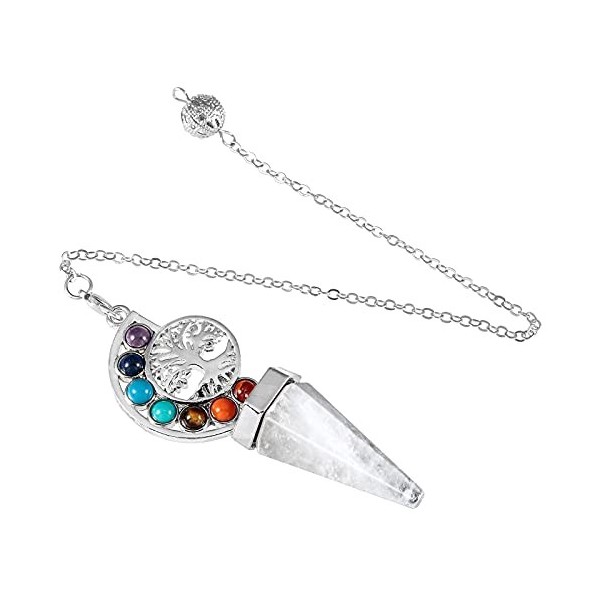 Amogeeli 7 Chakra Arbre de Vie Cristal Cône Pointue Pendule Esotérisme Radiesthesie en Pierre pour Divination Guérison, Crist