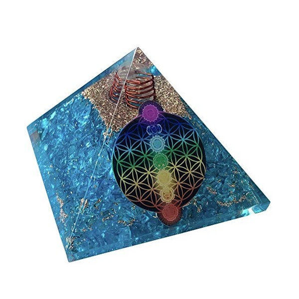 CHONIT Orgonite Pyramide de Chakra Mix Multicolore avec symbole Fleur de Vie Protection Petit Cristal de Roche Décoration pou