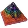 CHONIT Orgonite Pyramide de Chakra Mix Multicolore avec symbole Fleur de Vie Protection Petit Cristal de Roche Décoration pou