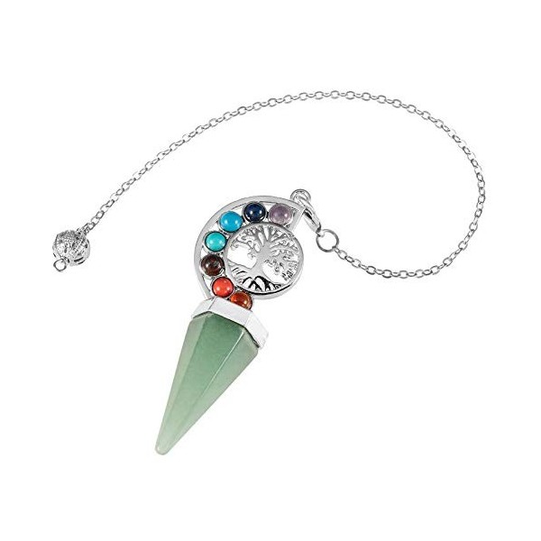 KYEYGWO Quartz Rose 7 Chakra Cristal Point Pendentif en Pierre Pendule Pour Divination, Arbre de vie Reiki Pendule Pour Radie